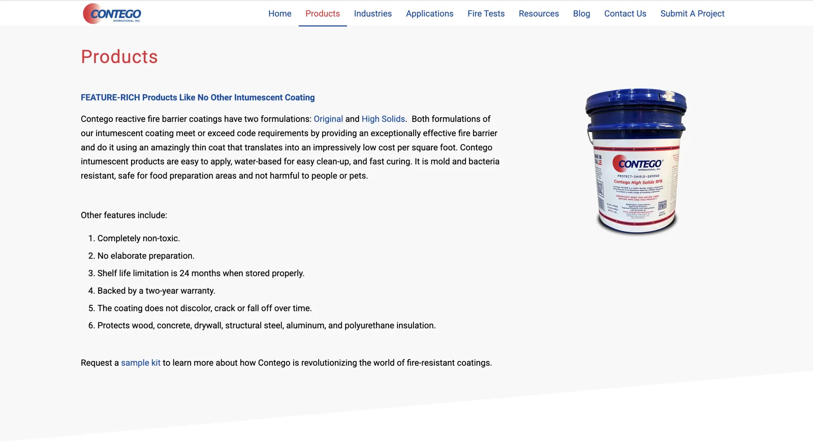 Before — the old products page