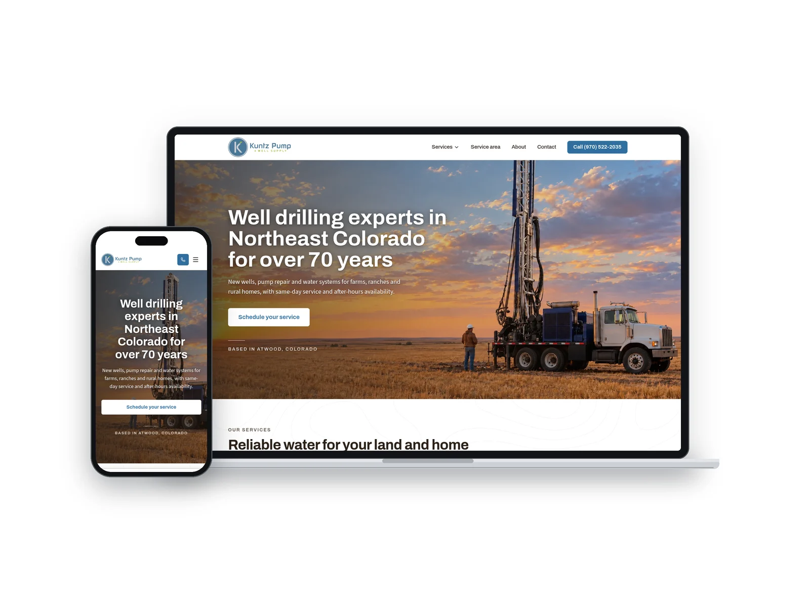Custom website High Tide Marketing built for Kuntz Pump